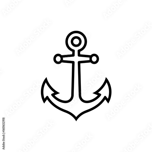Simple black outline anchor icon on white background nautical symbol
