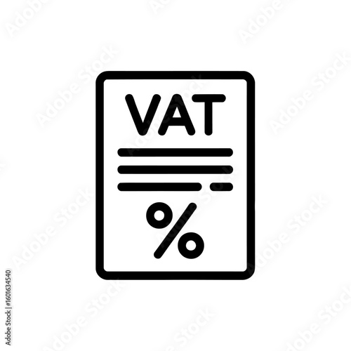 Simple black outline icon of a document with vat text and percentage symbol