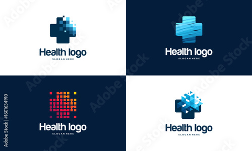 Set of Pixel Health logo designs template, Medical logo in modern style vector, Technology logo template
