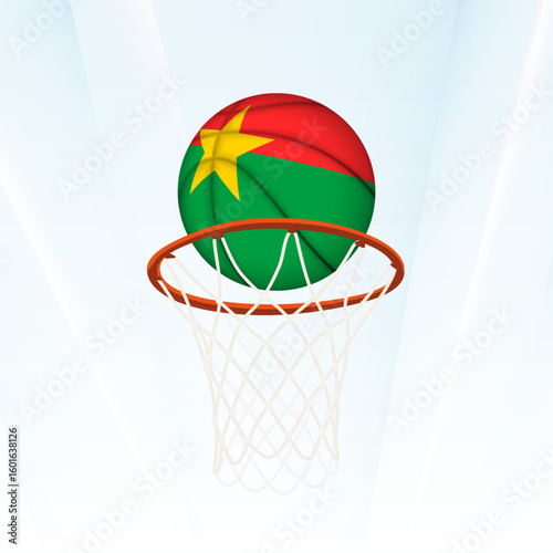 Burkina Faso Flag Basketball Scoring Through Hoop.