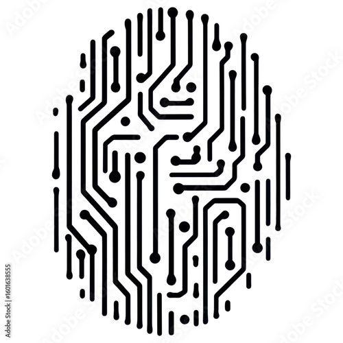 Abstract Circuit Pattern in the Shape of an Oval Structure