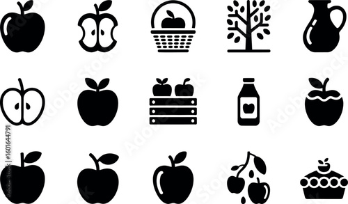 Vector Apple Icons:  Farm Fresh Fruit,  Juice, and Pie Graphics
