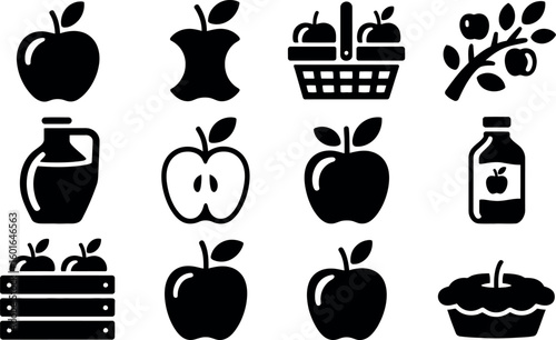 Vector Apple Icons:  Farm Fresh Produce, Cider, Pie, Juice