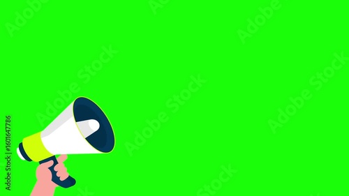 Megaphone loudspeaker handheld green screen animation for Advertising and promotion, Marketing concept, loudspeaker lightning. Announcement Mic, Loudspeaker announcing crazy promotions.
