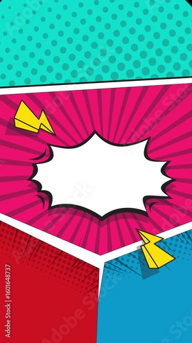 Comic background animation | Expression balloon pop art style 4k video Animation | 4k animated radial rays and dots pattern | Motion graphics and digital composition | Vintage pop art background