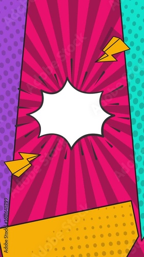 Comic background animation | Expression balloon pop art style 4k video Animation | 4k animated radial rays and dots pattern | Motion graphics and digital composition | Vintage pop art background