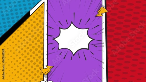 Comic background animation | Expression balloon pop art style 4k video Animation | 4k animated radial rays and dots pattern | Motion graphics and digital composition | Vintage pop art background