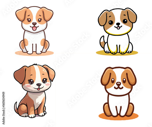 set of cute happy puppy cartoon characters illustration