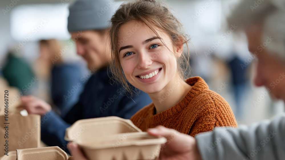 Obraz premium Teen volunteers distributing meals in community service initiative