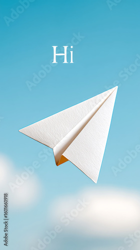 Say hi day celebration with a paper plane in clear blue sky