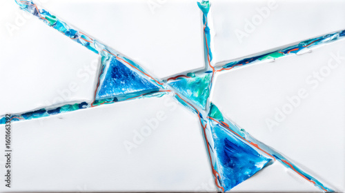 Shattered geometric illusions: vivid abstract burst of blue and green colors