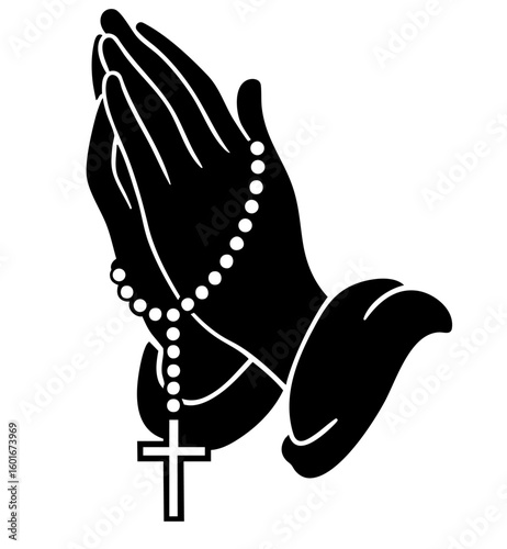 Praying Hands with Rosary and Cross — Christian Symbol of Faith, Prayer, Worship and Devotion for Religious Holidays like Easter, Christmas and All Saints' Day

