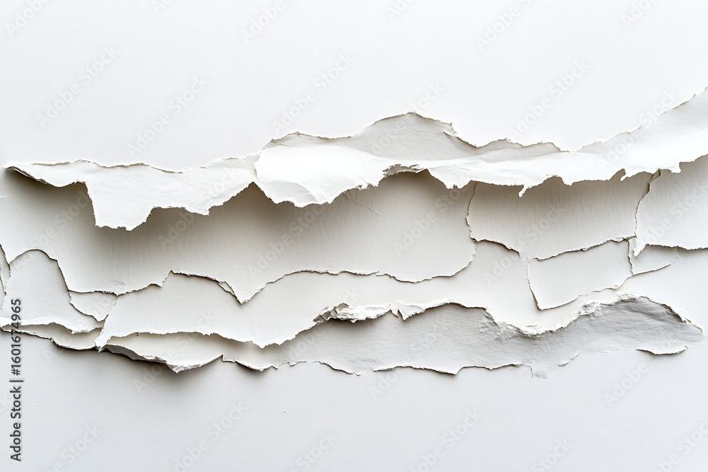Obraz premium Peeling white paint on a wall creating textured layers and abstract patterns, repair needed
