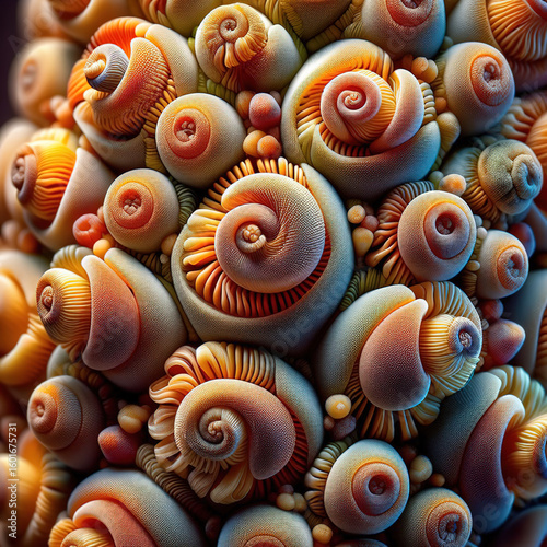 Sea shells collection background abstract microscope view illustration