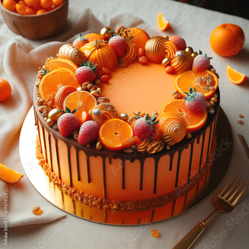Cake orange fruit decoration fresh concept delicious dessert food