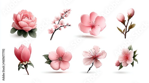 Collection of watercolor flower clipart elements in vibrant spring colors on transparent background