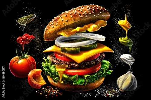 Delicious Gourmet Burger with Fresh Ingredients
