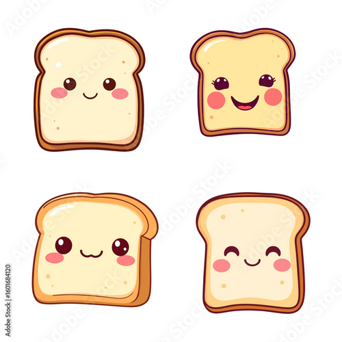 Cute Toast Slices with Kawaii Faces