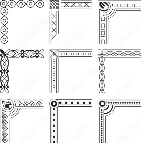 Collection of nine ornate vintage decorative corner border designs
