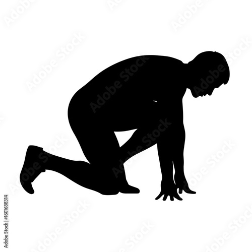 Vector silhouette of a male runner in a crouched sprint start position