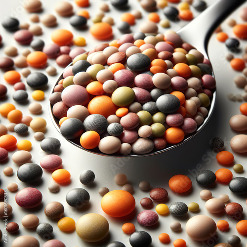 Spoon with lentils grains food ingredients resh seeds