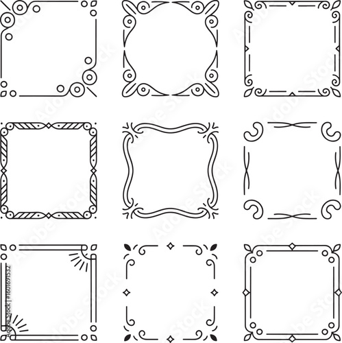 Collection of nine ornate vintage square decorative borders and frames