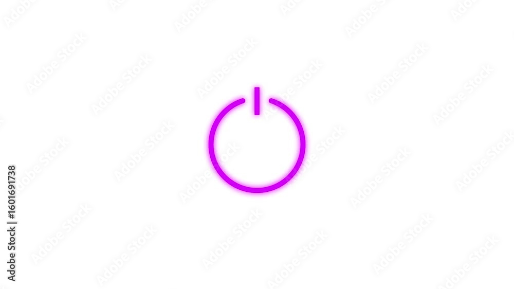 power button icon animation glowing neon blue color startup shutdown screen turn on off button switch stop start computer.Glowing power button icon animated on a black background.4k