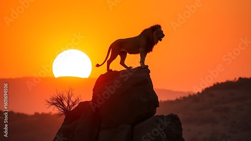 A lion's silhouette against a sunset backdrop, showcasing the beauty of wildlife.