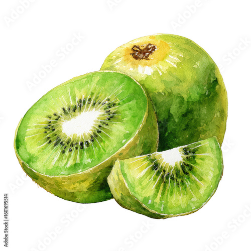 Closeup of a vibrant green kiwi, detailed look at texture and freshness closeup
