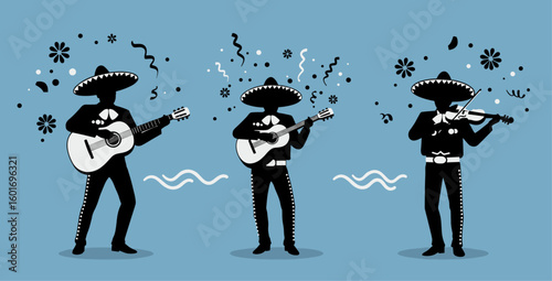 Mariachi Band Silhouettes Playing Instruments