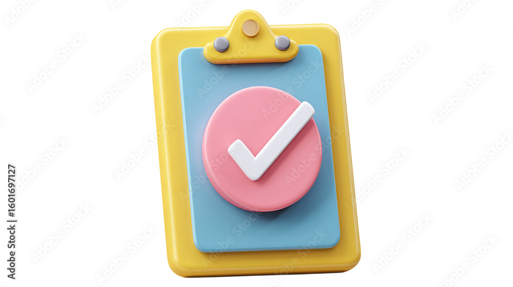 3D clipboard with checkmark in cartoon plastic style, project completion concept, isolated on transparent background 3D clipboard with checkmark in cartoon plastic style, project completion concept, isolated on transparent background
