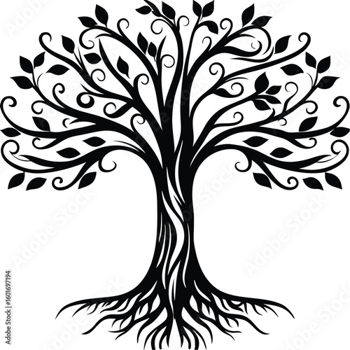 Stylized Tree with Twisting Branches and Leaves