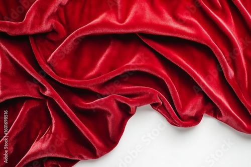 Luxurious red velvet fabric background with soft folds and elegant drape for design projects