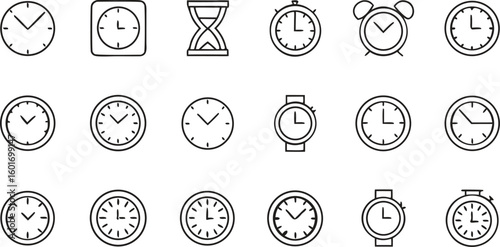 Collection of hand drawn clock and time icons watch
