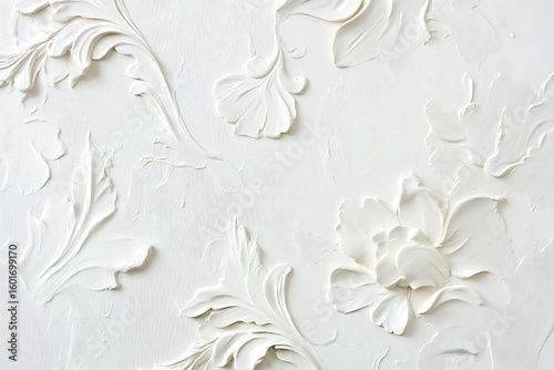 White floral stucco pattern background, artistic floral design with texture, decorative element