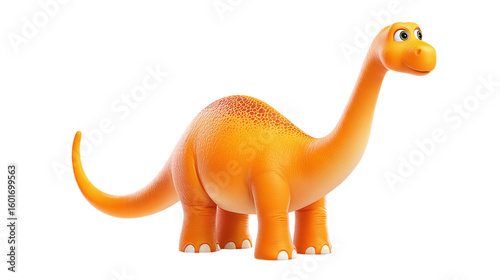Fototapeta Naklejka Na Ścianę i Meble -  3D cartoon brontosaurus dinosaur portrait, educational icon, isolated on transparent background 