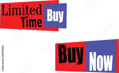Limited time buy now label vector tag in red and blue banner style for urgent ecommerce discounts
