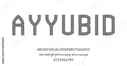 Set of alphabets font letters and numbers modern abstract design with lines vector illustration