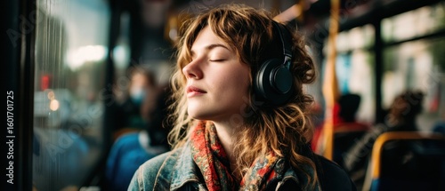 Serene Commute: Young Woman Finds Peace on Public Transport