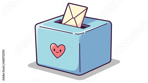 Cute Blue Donation Box with Heart and Love Letter, Charity and Giving Illustration