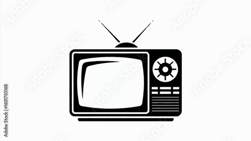 Simple black and white line art illustration of a vintage television set