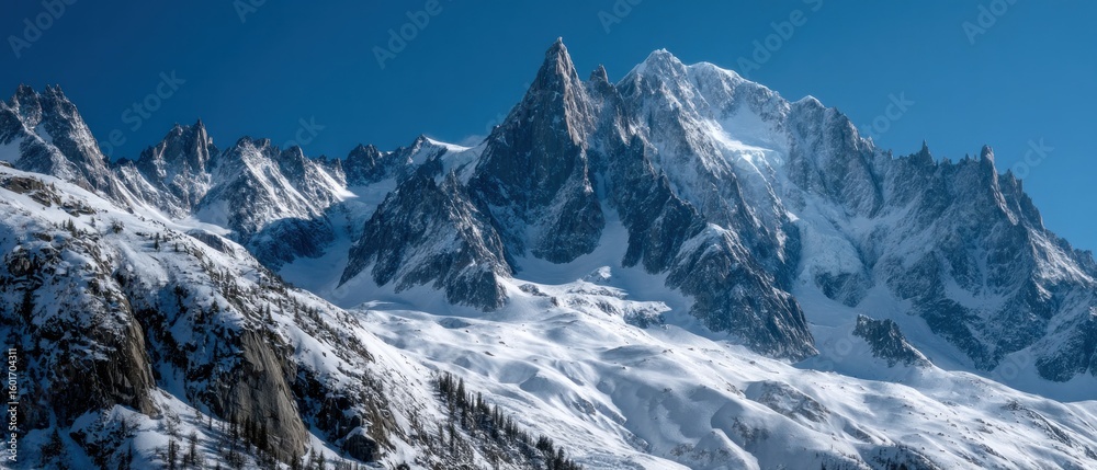 Naklejka premium Majestic Winter Mountain Range: A Breathtaking Panorama