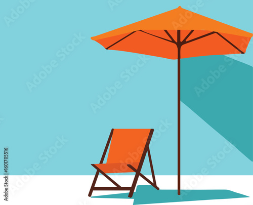 Vector Illustration of Beach Chair and Umbrella – Summer Vacation Concept in Flat Design