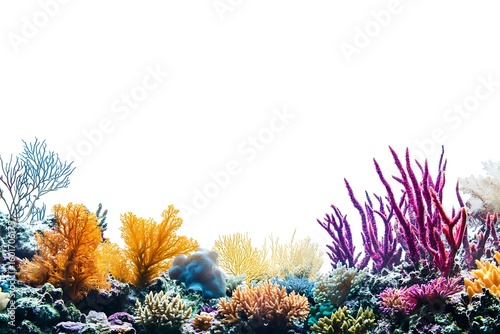 Vibrant coral reef ecosystem with colorful corals and diverse marine life in oceanarium