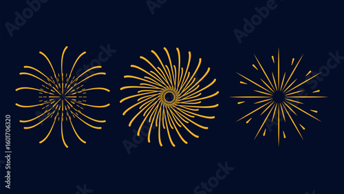 Abstract fireworks on a Dark Blue Background. Design for New Year Christmas wedding festival birthday national holiday and advertising campaign. For postcard poster banner animation.