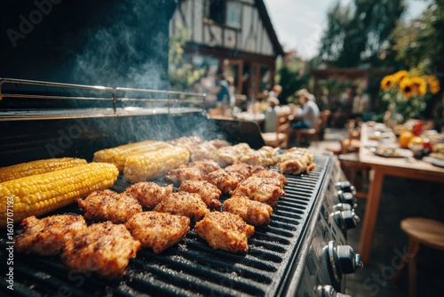 Wallpaper Mural Delicious chicken and corn grilling on a barbecue in a sunny garden, perfect for a summer party Torontodigital.ca