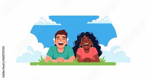 Happy People Relaxing Vector Art Illustration Outdoor Scene Design