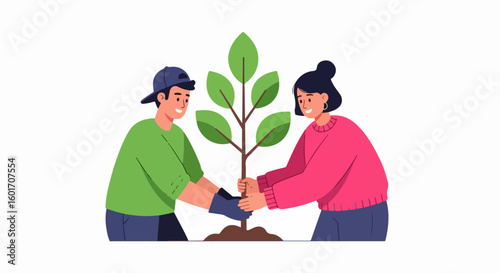 Vector Illustration of People Planting Tree Modern Flat Design Style