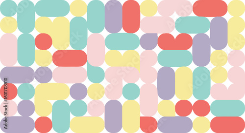 Colorful abstract rounded rectangles and circles pattern isolated on transparent background