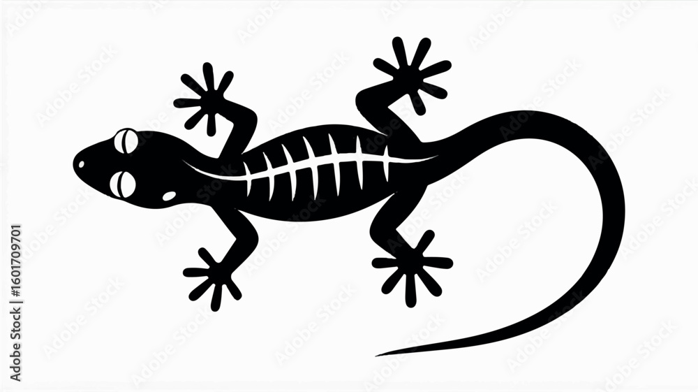Naklejka premium Striking black and white silhouette of a lizard on a clean white background